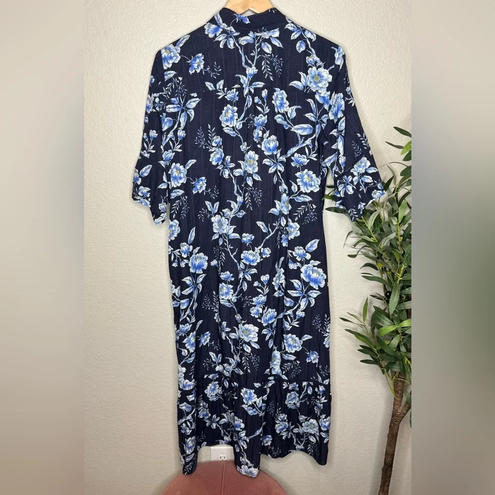 Johnny Was Womens Maxi Button Front Floral Dress Medium Floral‎ Boho Print